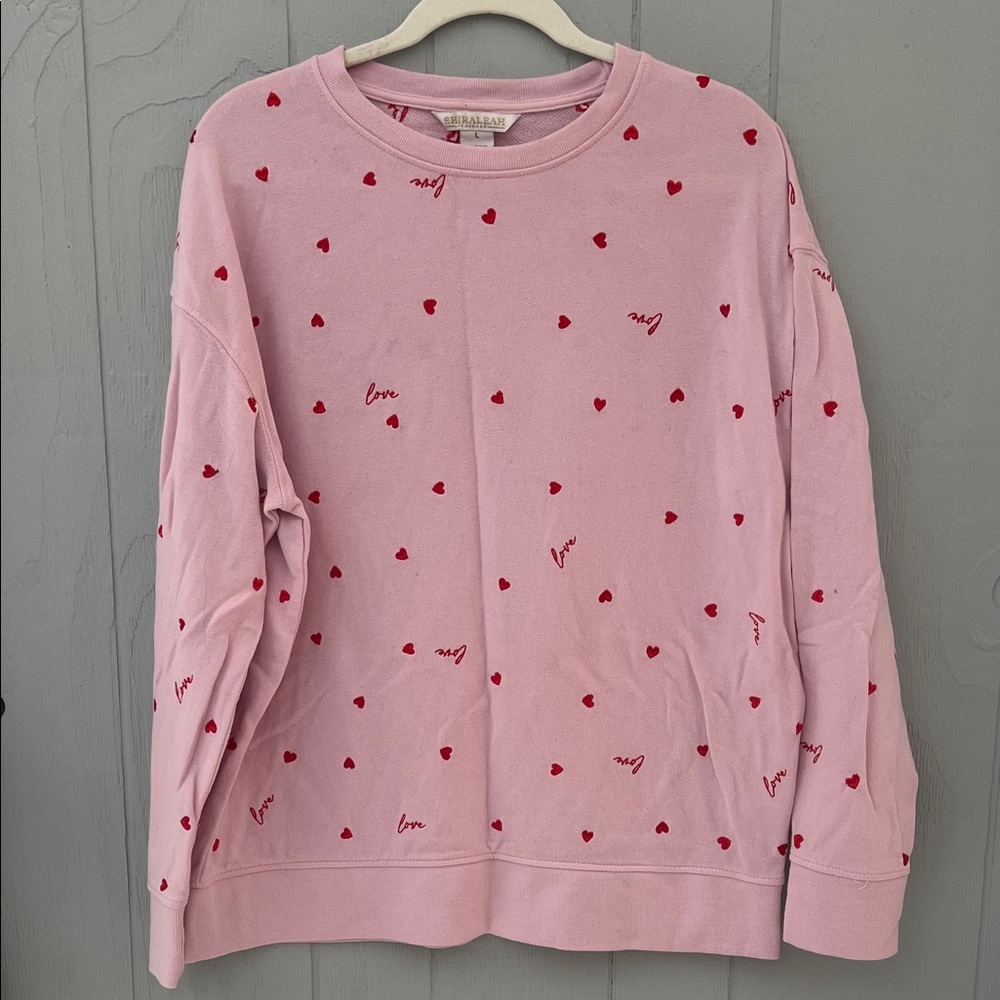 Shiraleah "Love" Hearts Sweatshirt, Blush Large